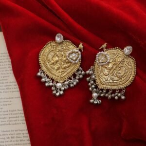 Handmade Brass Oversized Studs With Paachi Kundan