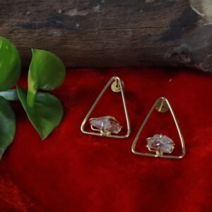 High-End Natural Stone Studs | Golden | Premium Brass Earrings