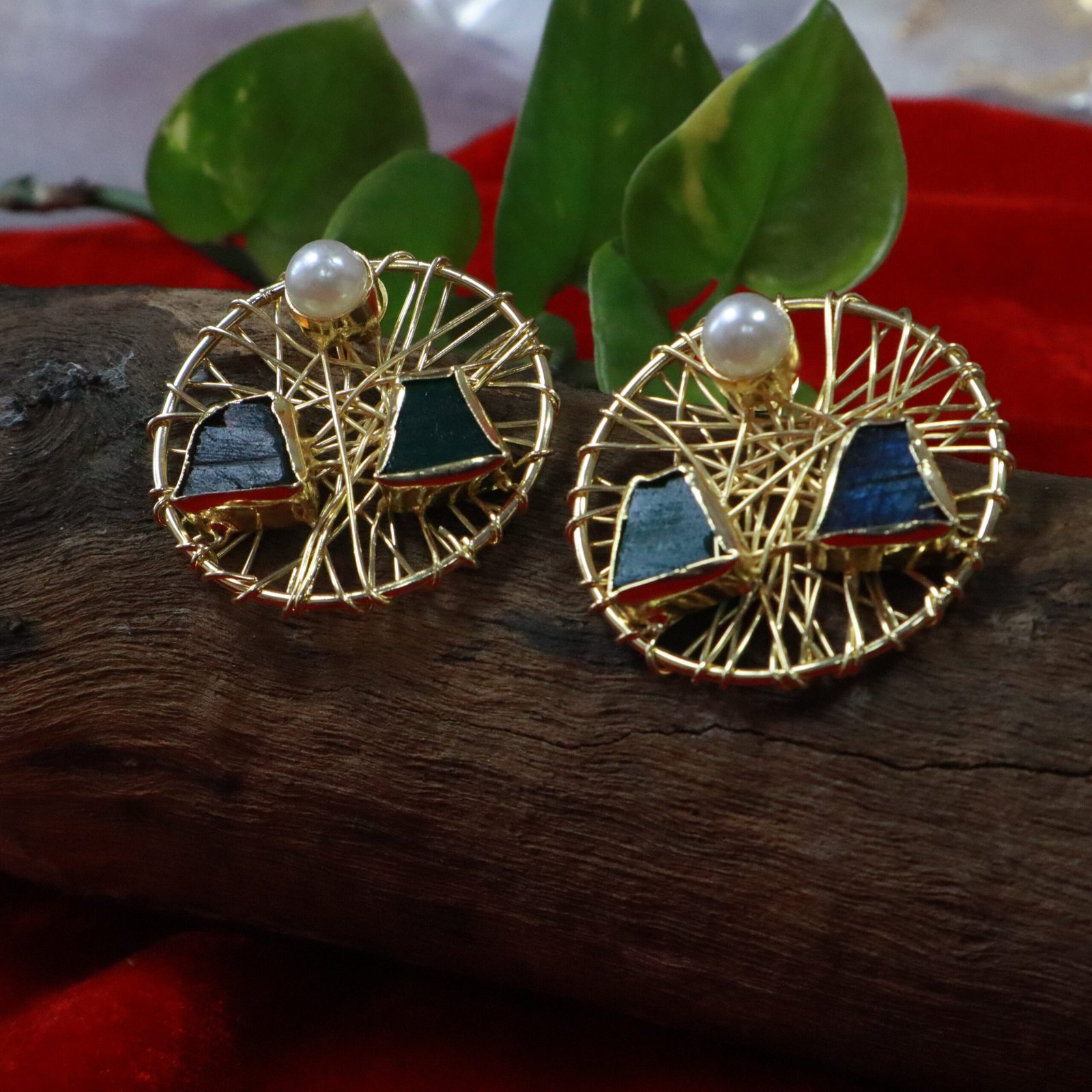 Hand Crafted Brass Earrings | Natural Stones | Premium Quality